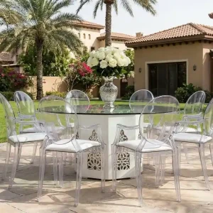 azura-mashrbia-round-glass-dining-table-with-dior-acrylic-chair-setup-rental-in-dubai-rentra