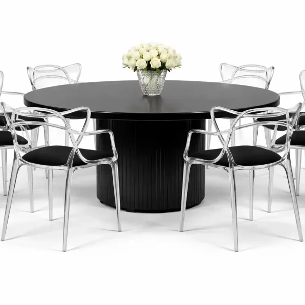 kolen-acrylic-chair-cora-black-round-table-rental-rentra kolen-acrylic-chair-cora-black-round-table-rental-rentra