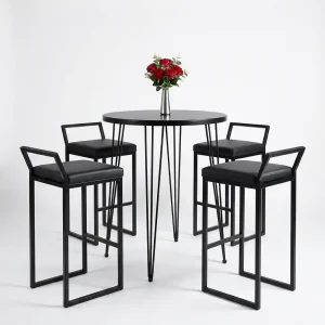 isadora-round-black-top-cocktail-table-black-bar-stool-setup-rental