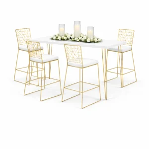 isadora-white-rectangular-top-cocktail-table-sacha-golden-color-bar-stool-rental