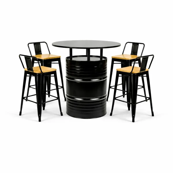 Armando Black Drum Table & Armando Black Bar Stool Rentals