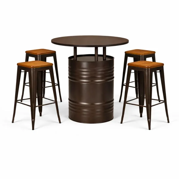 Armando Brown Drum Table & Armando Brown Bar Stool Rentals