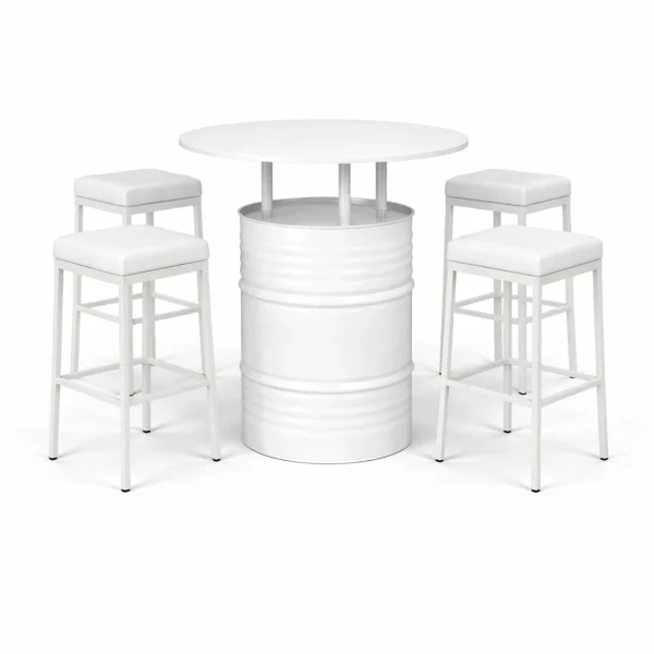 Armando White Drum Table & Catalonia White Bar Stool Rentals