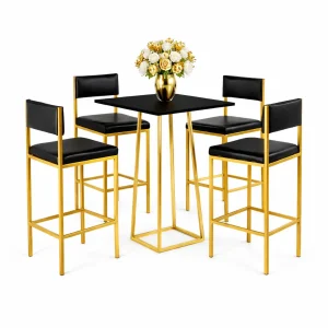 linea-black-cocktail-table-with-linea-golden-bar-stool-setup-rentals-rentra