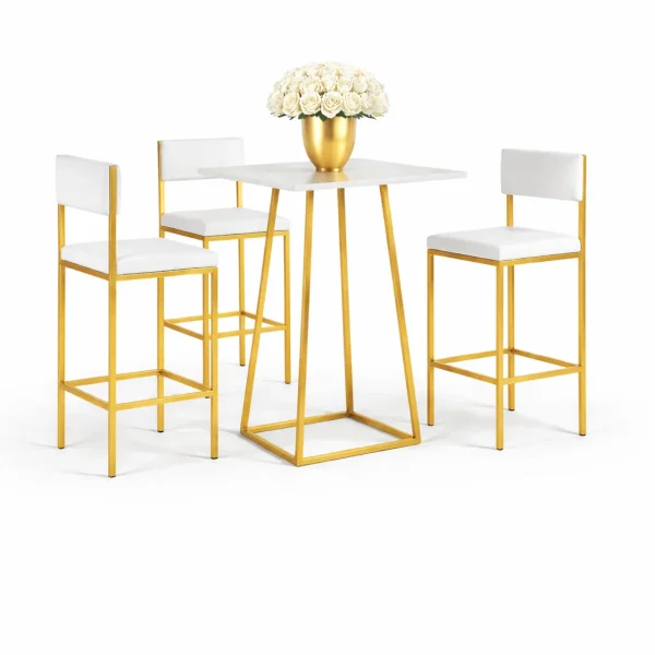 Linea White Cocktail Table & Linea Golden Bar Stool Rentals