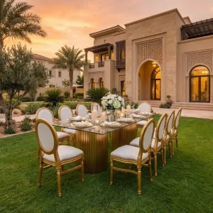 glass-table-gold-bases-gold-chairs-setup-rentals-real-image