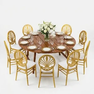 round-wooden-dining-table-rentals-setup